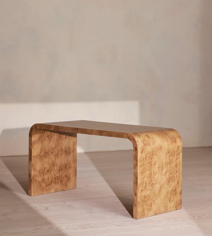 Curved Burl Wood Desk – Sculptural Simplicity, Natural Luxury