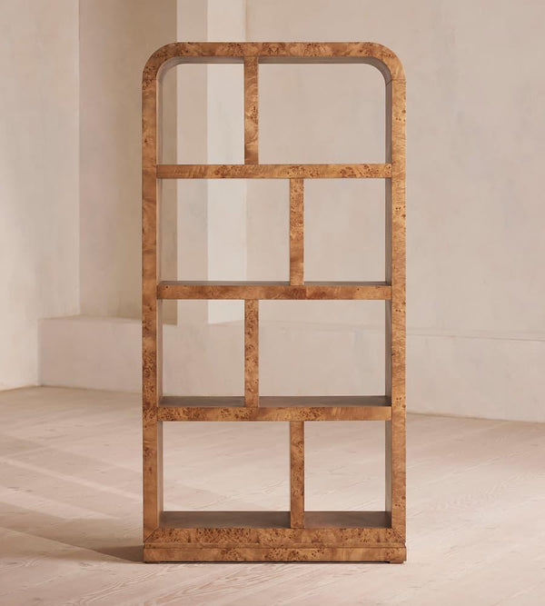 Luxury Display Shelf – Sculptural Geometry in Burl Wood
