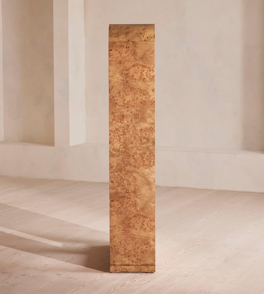 Luxury Display Shelf – Sculptural Geometry in Burl Wood