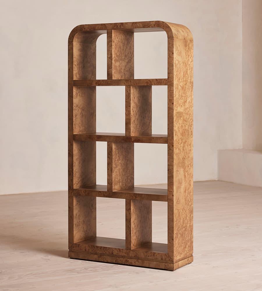 Luxury Display Shelf – Sculptural Geometry in Burl Wood